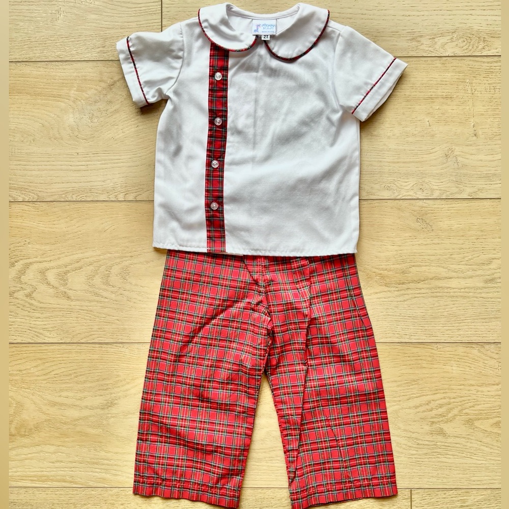 Children's Two-Piece Set with Red Tartan Trim